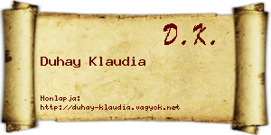 Duhay Klaudia névjegykártya